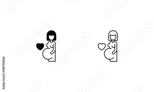 Pregnancy icons set Line and Glyph black vector icon stock illustration