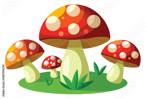 3d mushroom group vector illustration