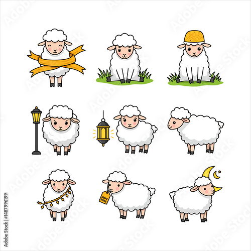 Eid al-Adha Sheep Icons – Cute & Festive Vector Set
