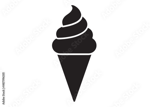 Cone Ice cream logo silhouette vector, Ice cream logo icon silhouette, black silhouette ice cream soft logo design, vintage black and white ice cream silhouette vector isolated on white background