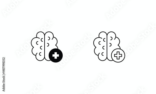 Mental Health icons set Line and Glyph black vector icon stock illustration