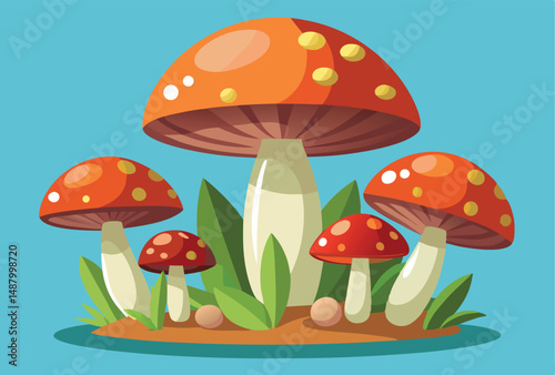 3d mushroom group vector illustration