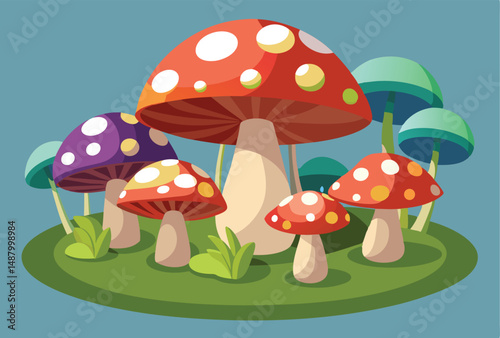 3d mushroom group vector illustration