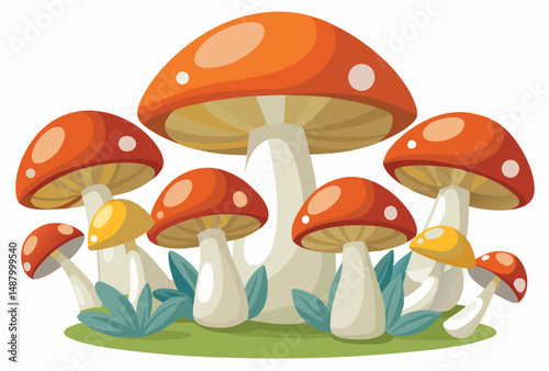 3d mushroom group vector illustration