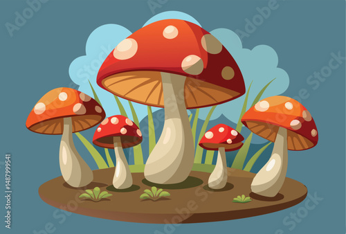 3d mushroom group vector illustration
