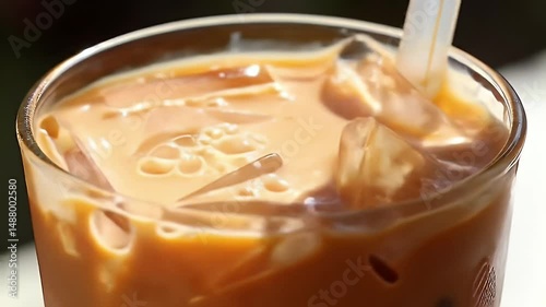 Tall glass of Thai iced tea.