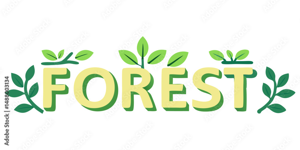 Fototapeta premium Natural forest-themed logo with eco-friendly leafy designs, modern green typography and environmental elements for sustainable branding concepts