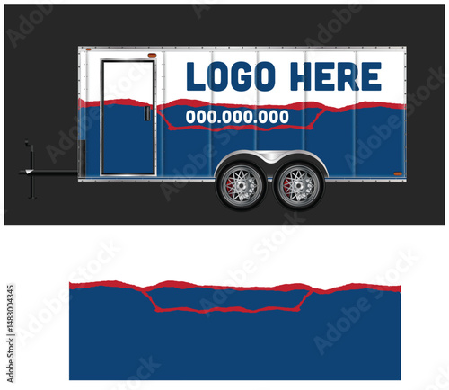 Enclosed Cargo Trailer Mockup with Blue and White Design