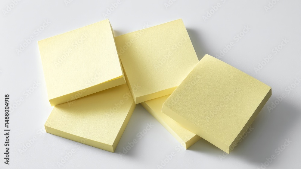 Fototapeta premium Packaged pastel yellow sticky notes with shadow Isolated background with clean space for message or label