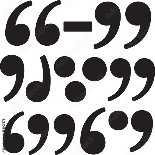 a sat of Comparison of Various Punctuation Marks and Symbols in Typography