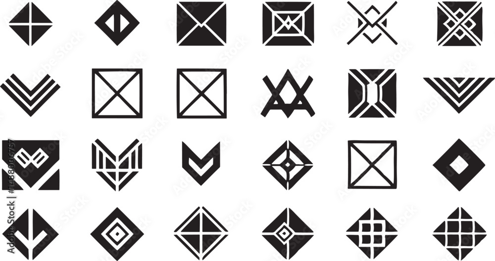 Geometric Patterns and Symbols in Abstract Art and Design on background is white. Geometric Patterns and Symbols in Abstract Art and Design on background is white.