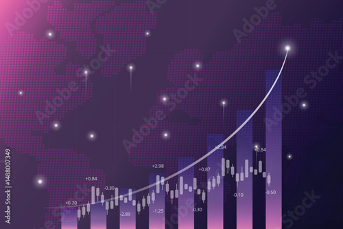 Graph on world map Stock market or forex trading concept background