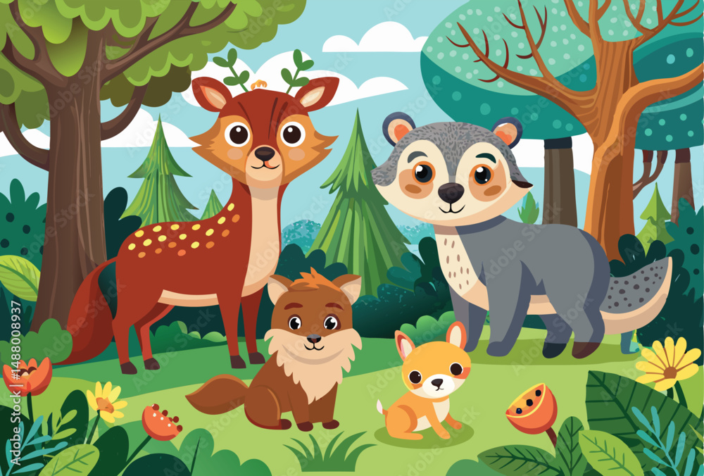 Fototapeta premium Cute wild animals in the forest