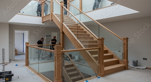 Modern Wooden Staircase Under Construction