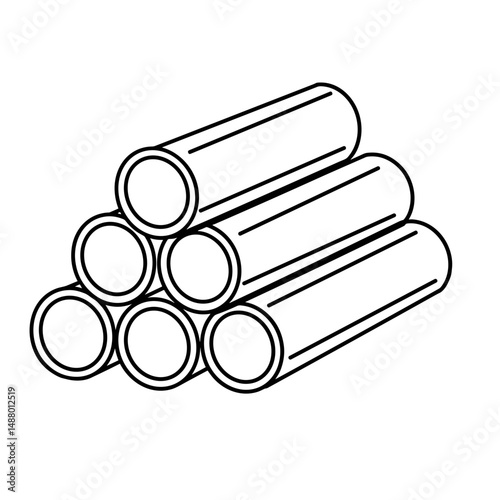 Metal pipes stacked in a geometric arrangement for metallurgy industry icon  