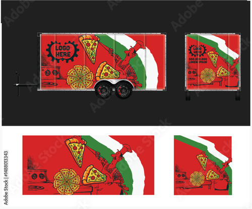 Pizza Food Truck Wrap Design Template with Italian Flag