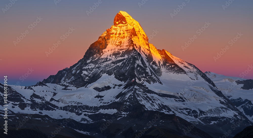 Obraz premium Mountain Peak Glowing at Sunset