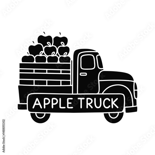 Silhouette Apple Truck with Text – Simple Line Art Vector Illustration.