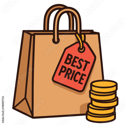 Best Price Shopping Bag with Gold Coins – Discount & Savings Illustration