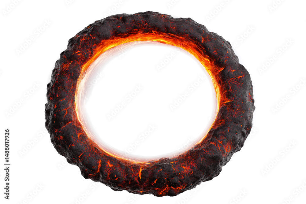 Obraz premium fiery volcanic ring with glowing center isolated on white background