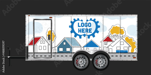 Enclosed Cargo Trailer Mockup with House Design