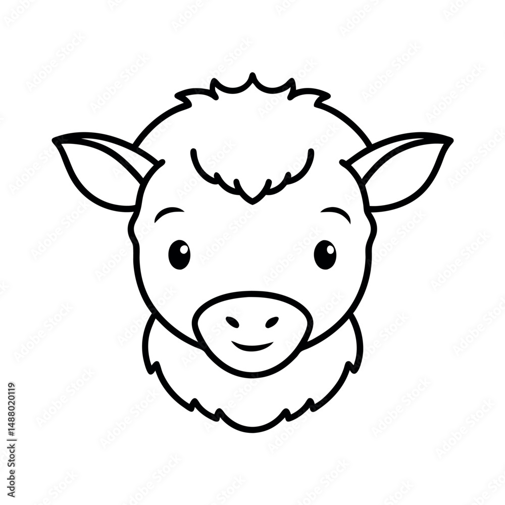 Cute Baby Yak Face Drawing Vector Cute Baby Yak Face Drawing Vector