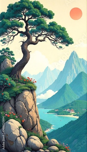 Tapety artystyczne mountain landscape with trees
