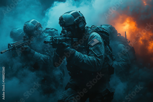 Soldiers advancing across battlefields.