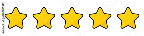 Five gold star rating. Satisfaction Rating and Leaving Positive Review. Online feedback reputation quality customer review. Review and rate us stars, business concept for apps and websites. Rate us