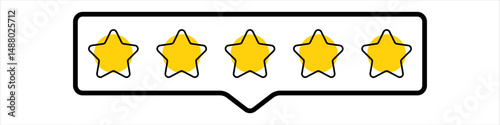 Five gold star rating. Satisfaction Rating and Leaving Positive Review. Online feedback reputation quality customer review. Review and rate us stars, business concept for apps and websites. Rate us