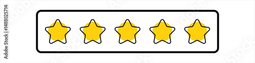 Five gold star rating. Satisfaction Rating and Leaving Positive Review. Online feedback reputation quality customer review. Review and rate us stars, business concept for apps and websites. Rate us