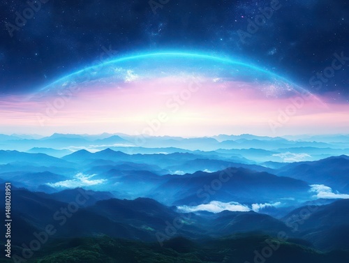 Breathtaking Mountain Landscape with Majestic Peaks Under a Bright Blue Sky Highlighting the Natural Beauty and Tranquility of the Outdoor Environment