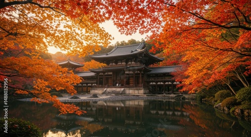 Autumn foliage and temple landscape