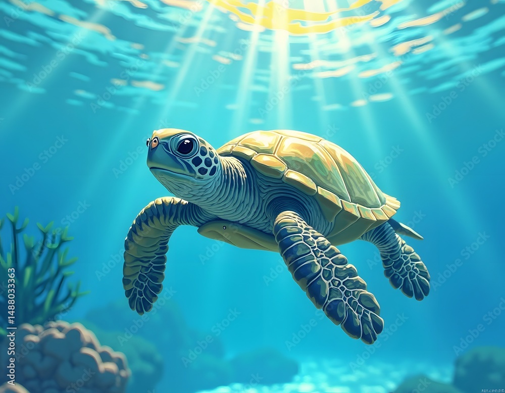 Obraz premium Sea Turtle Swimming Underwater