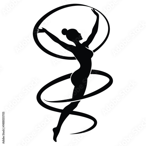 Graceful Rhythmic Gymnastics Silhouette Elegant Athlete with Ribbon
