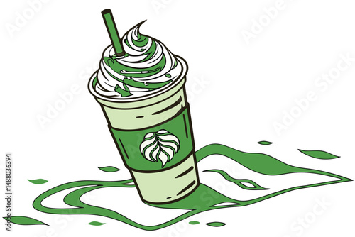 135 green tea frappuccino, food photography, realistic, studio lighting, perfectly placed, professional, high quality