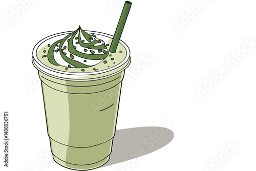 135 green tea frappuccino, food photography, realistic, studio lighting, perfectly placed, professional, high quality