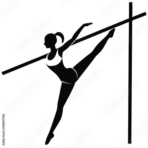 Artistic Gymnastics Silhouette Elegant Female Gymnast on Uneven Bars
