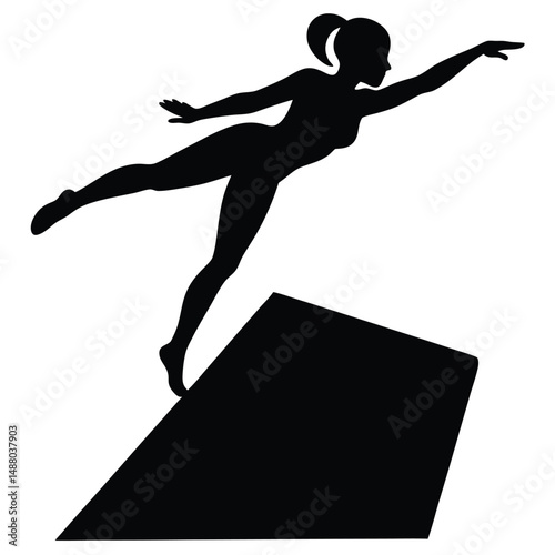 Silhouette of a Graceful Female Gymnast Performing a Dynamic Leap