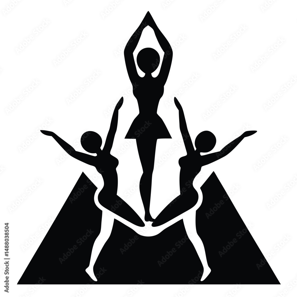 Fototapeta premium Abstract Art Print Three Female Figures in Triangle Pose