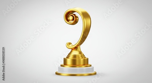 Gleaming Golden Scroll Trophy on Pedestal: Symbol of Achievement and Excellence