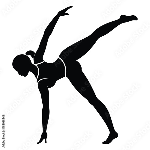 Silhouette of a Woman Performing a Dynamic Yoga Pose