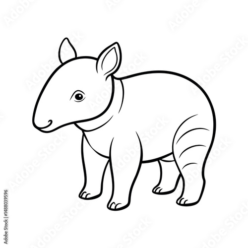 Baby Tapir Line Art Outline Illustration