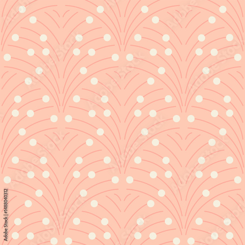 Abstract thin 1920s art deco style lines in scale shapes with vintage white dots on pastel pink vvf gs