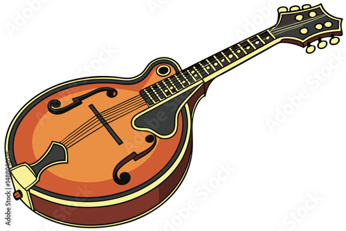137 a detailed, photorealistic digital illustration of a beautiful vintage-style mandolin, with a warm, glowing sunset gradient coloring and intricate wood grain textures, highly detailed, vibrant col