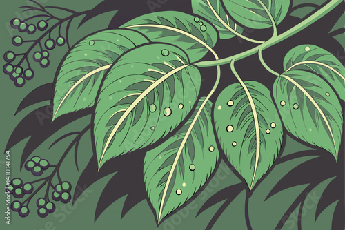 138 lush,verdant,green leaves,water droplets,dew,natural,organic,botany,close-up,detailed,vibrant,photorealistic
