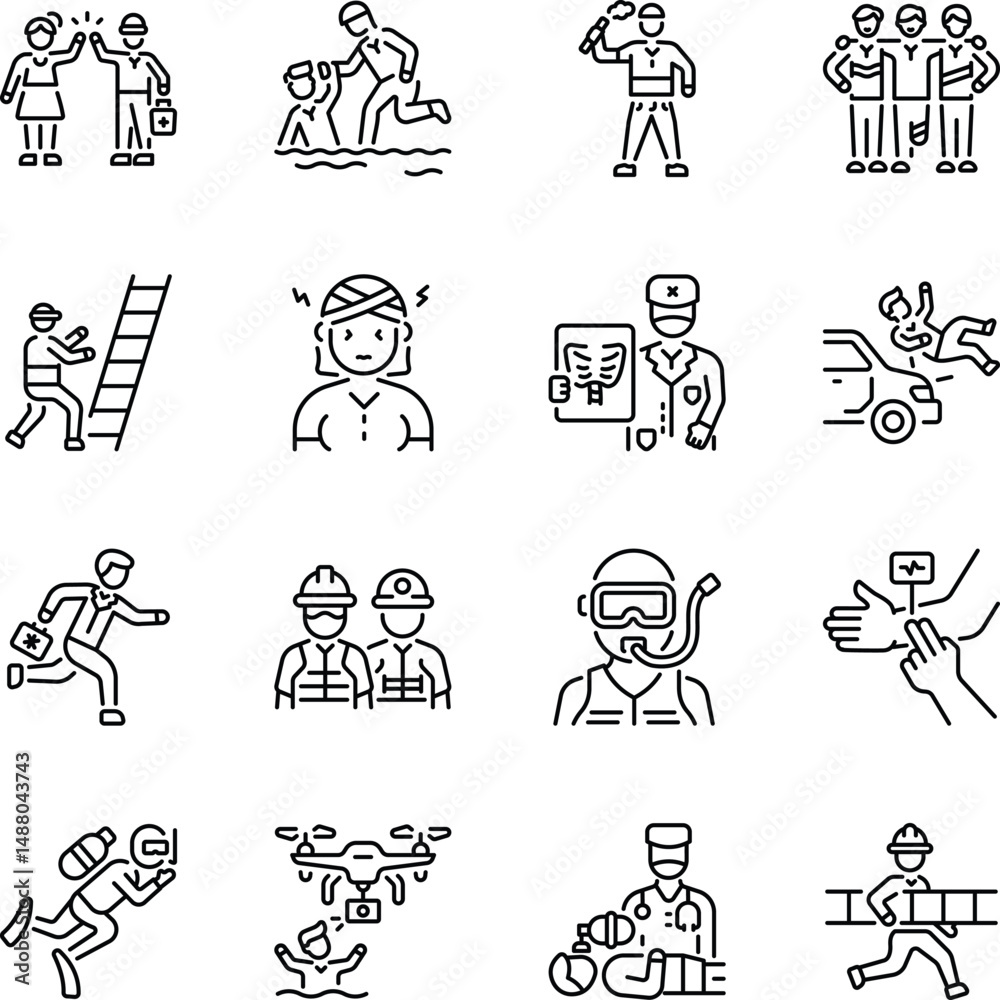 Fototapeta premium Pack of Paramedic Staff Line Style Icons