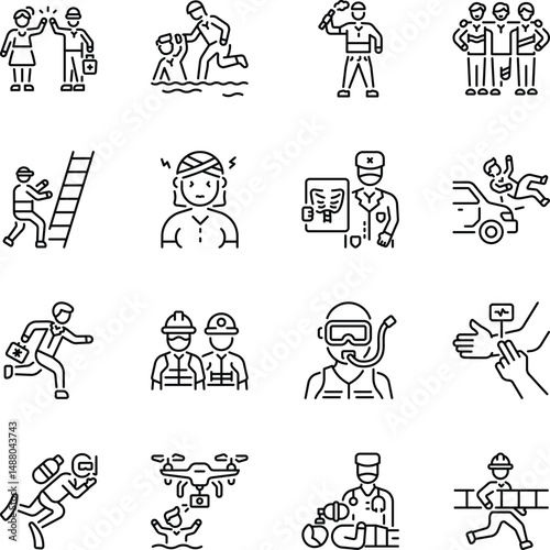 Pack of Paramedic Staff Line Style Icons 

