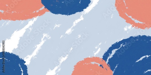 Illustration abstract brush circles. Rough textured hand painted. Sponge stamp grungy colorful ink blobs background with copy space.