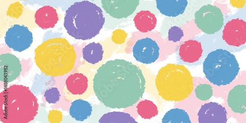 Illustration abstract brush circles. Rough textured hand painted. Sponge stamp grungy colorful ink blobs background.